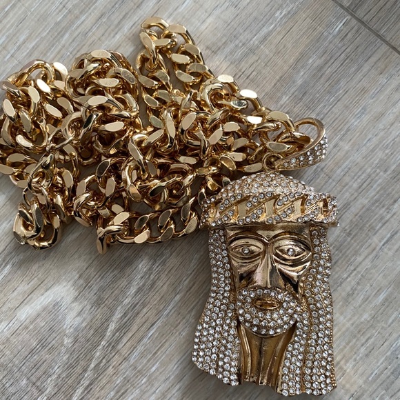 Jesus gold face catholic holy necklace